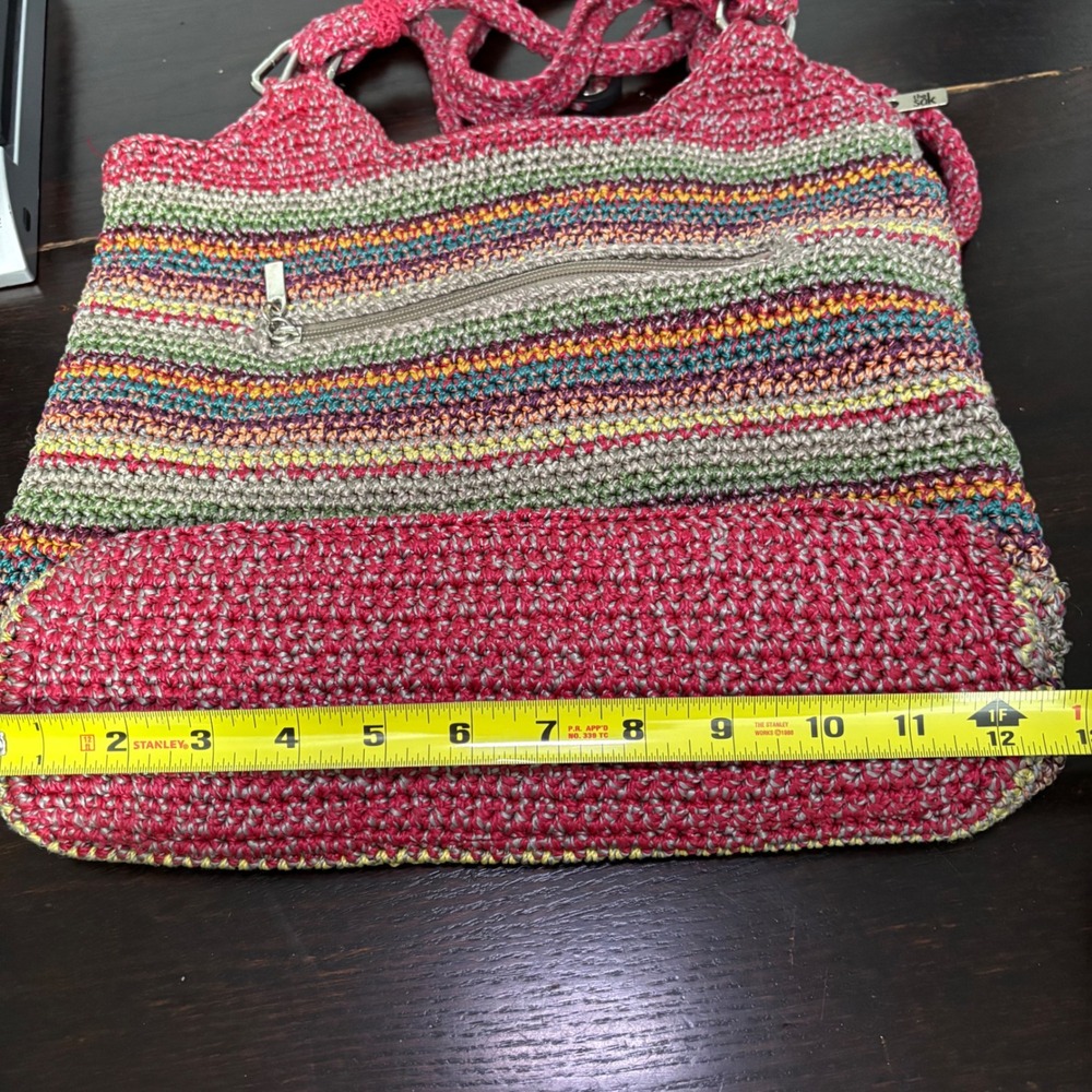 The Sak Boho Crochet Striped Shoulder Colorful Knit Bag Cottagecore Art Hippie - Picture 9 of 13